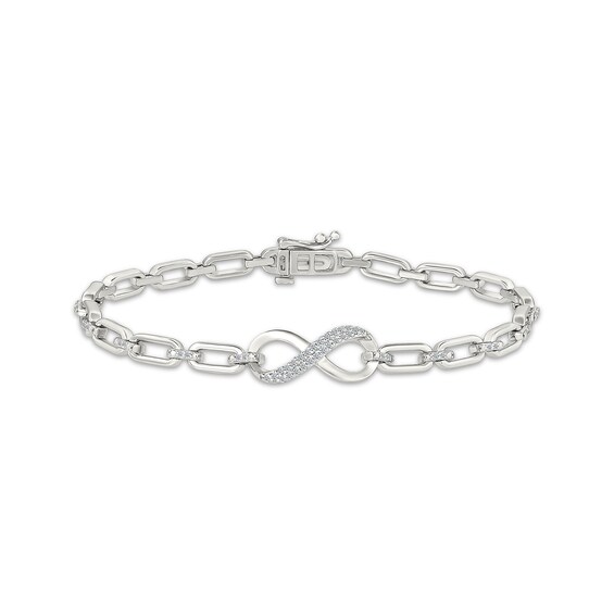 Diamond Infinity Symbol Chain Link Bracelet 1/4 ct tw Sterling Silver 7"