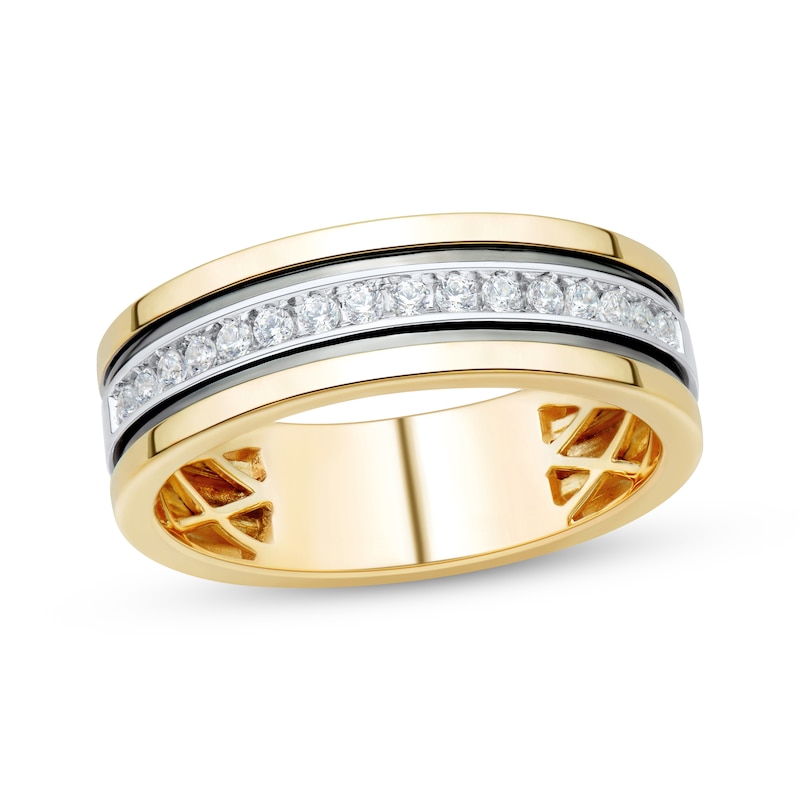 Main Image 1 of Adore Men's Diamond Striped Wedding Band 1/4 ct tw 10K Two-Tone Gold