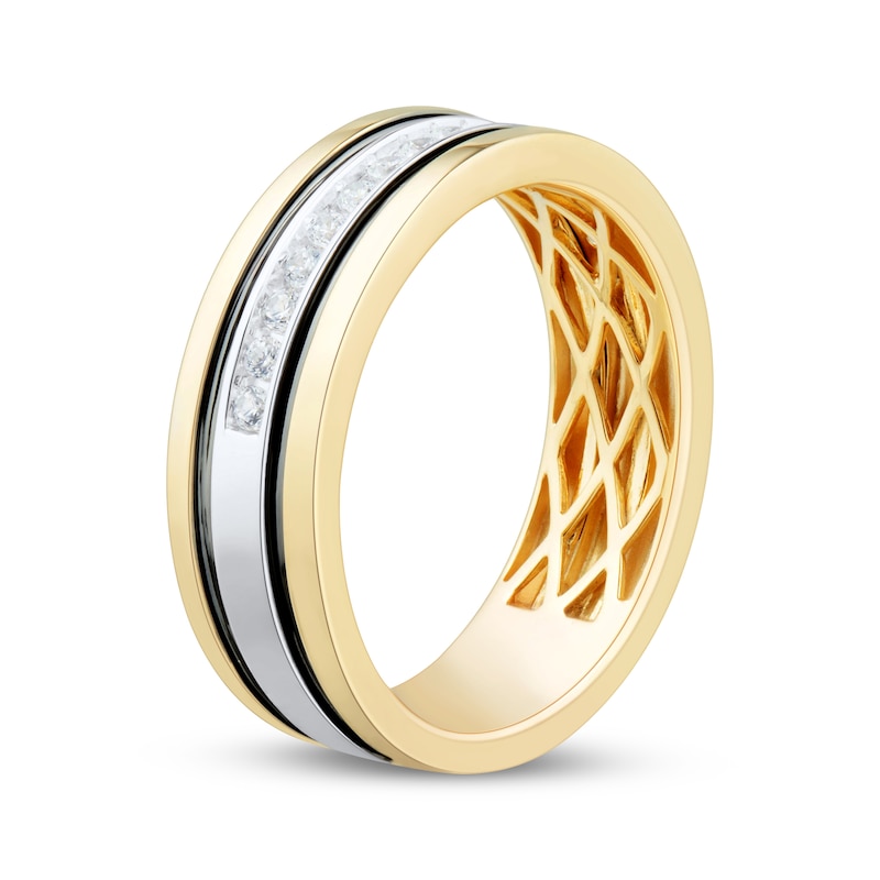 Main Image 2 of Adore Men's Diamond Striped Wedding Band 1/4 ct tw 10K Two-Tone Gold