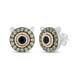 Disney Treasures Monsters, Inc. "Mike" Black Onyx & Peridot Earrings Sterling Silver & 10K Yellow Gold