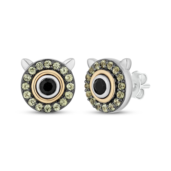 Disney Treasures Monsters, Inc. "Mike" Black Onyx & Peridot Earrings Sterling Silver & 10K Yellow Gold