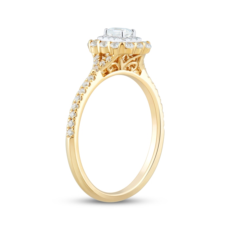Main Image 2 of Adore Emerald-Cut Diamond Double Halo Engagement Ring 1/2 ct tw 14K Two-Tone Gold