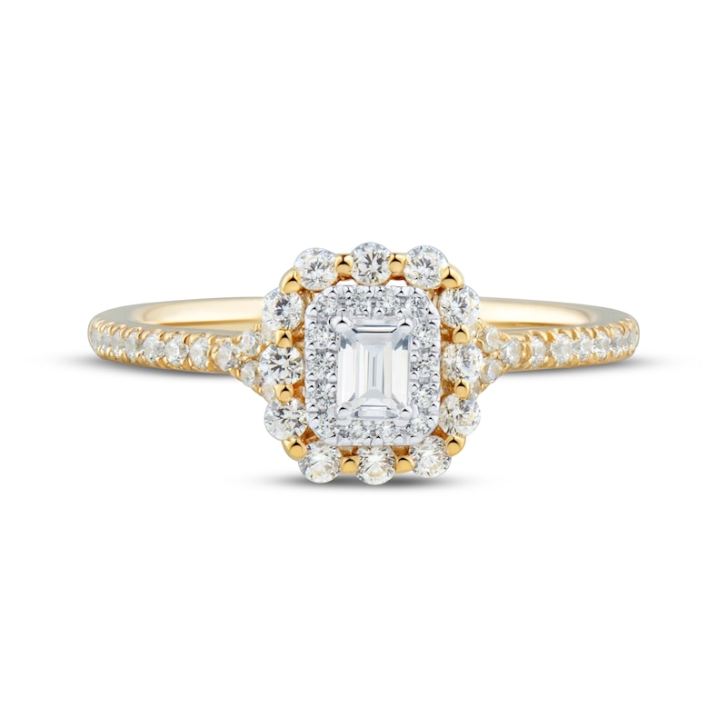 Main Image 3 of Adore Emerald-Cut Diamond Double Halo Engagement Ring 1/2 ct tw 14K Two-Tone Gold