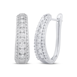 Diamond Three-Row Tapered Hoop Earrings 1 ct tw 10K White Gold