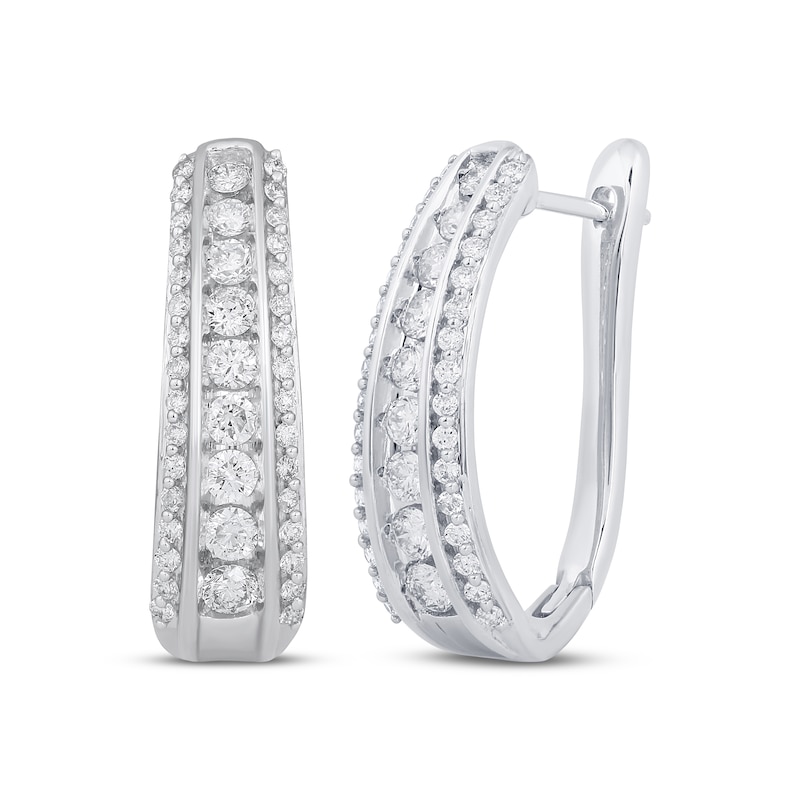 Main Image 1 of Diamond Three-Row Tapered Hoop Earrings 1 ct tw 10K White Gold