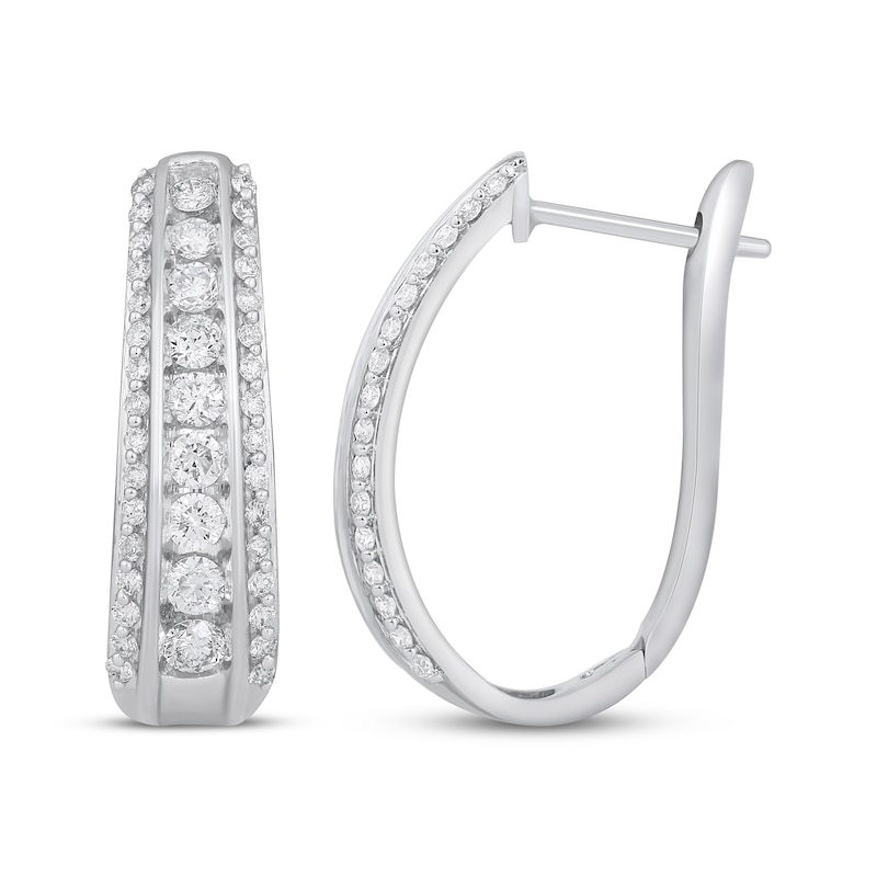 Main Image 3 of Diamond Three-Row Tapered Hoop Earrings 1 ct tw 10K White Gold