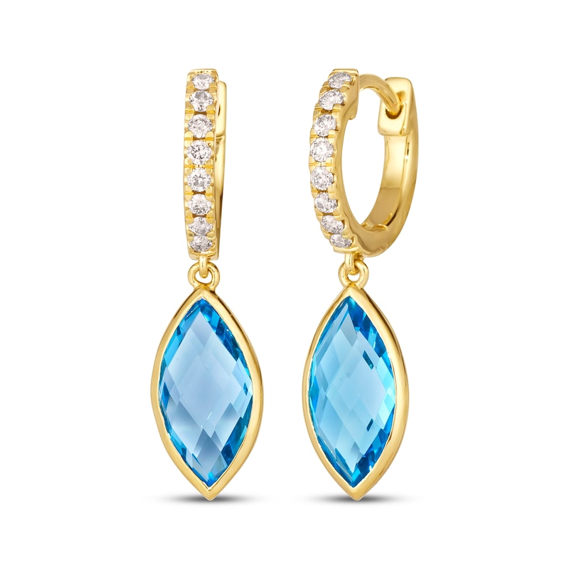 Main Image 1 of Le Vian Marquise-Cut Blue Topaz Dangle Hoop Earrings 1/5 ct tw Diamonds 14K Honey Gold