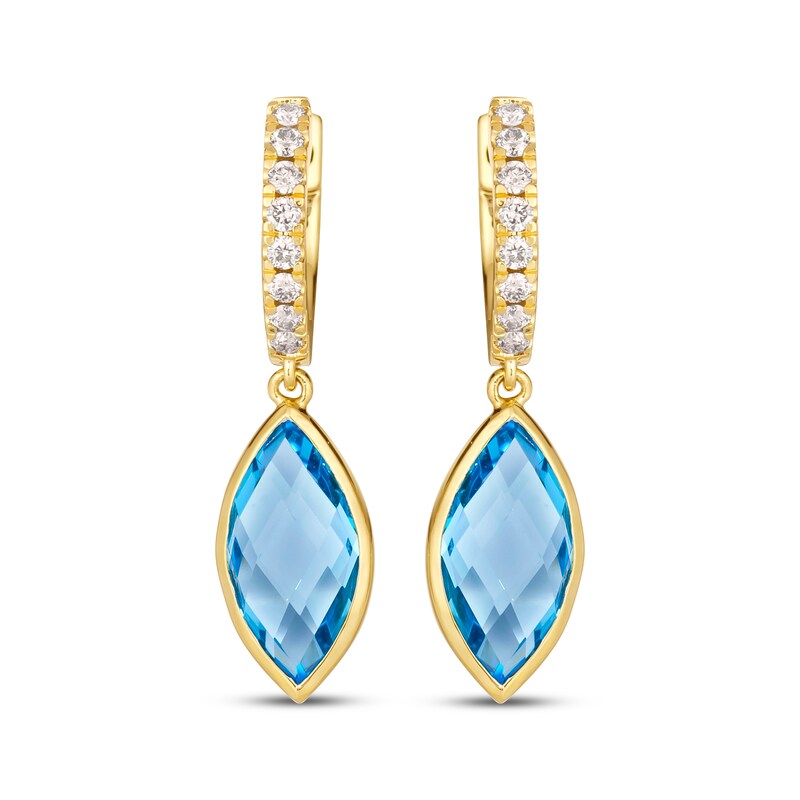 Main Image 2 of Le Vian Marquise-Cut Blue Topaz Dangle Hoop Earrings 1/5 ct tw Diamonds 14K Honey Gold