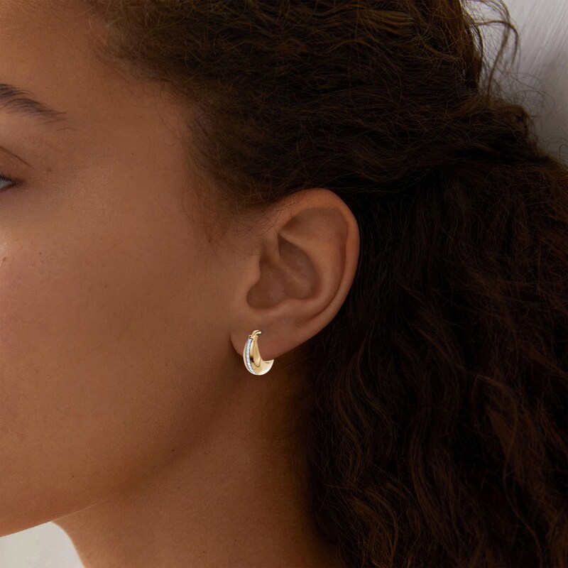 Main Image 4 of Lab-Grown Diamond Tapered Hoop Earrings 1/4 ct tw 24K Yellow Gold Vermeil Sterling Silver