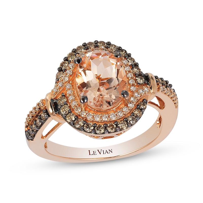 Main Image 1 of Le Vian Oval-Cut Morganite Ring 1/2 ct tw Diamonds 14K Strawberry Gold