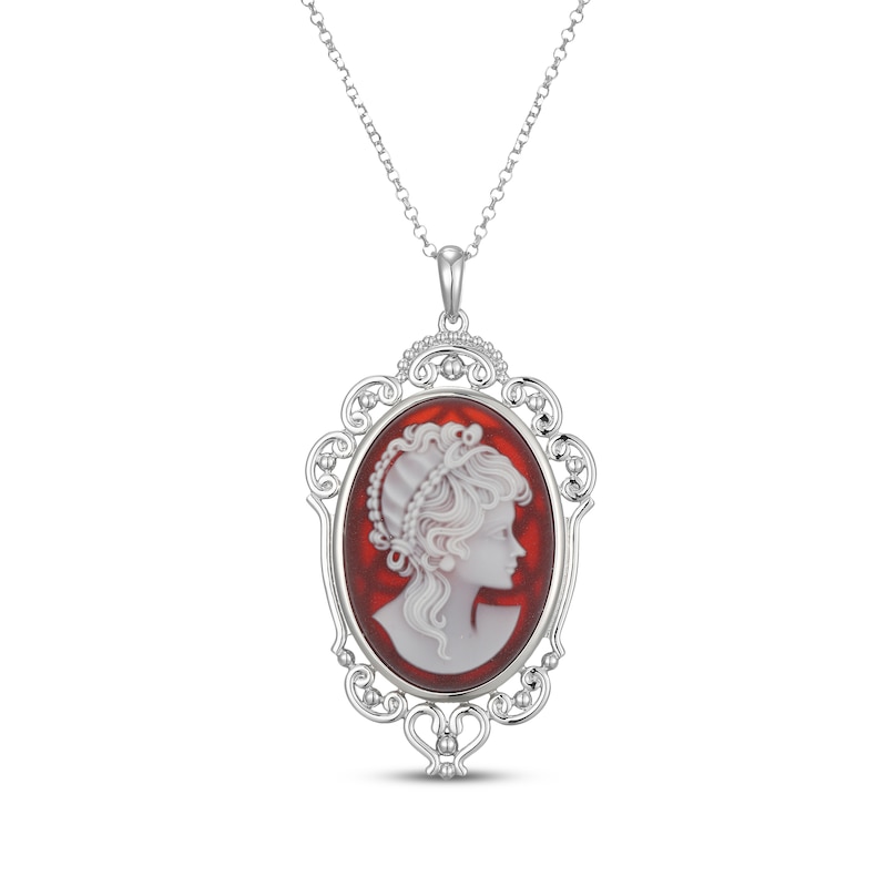 Main Image 1 of Oval-Cut Red Agate Cameo Necklace Sterling Silver 20"