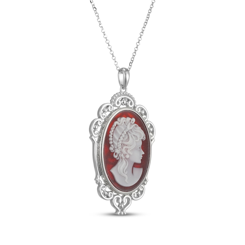 Main Image 2 of Oval-Cut Red Agate Cameo Necklace Sterling Silver 20"
