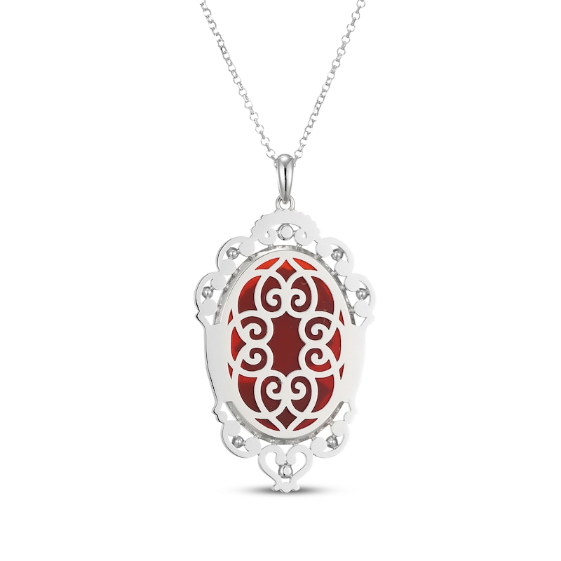 Main Image 3 of Oval-Cut Red Agate Cameo Necklace Sterling Silver 20"