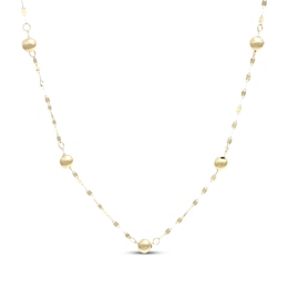 Bead Station Mirror Chain Necklace Hollow 10K Yellow Gold 18"
