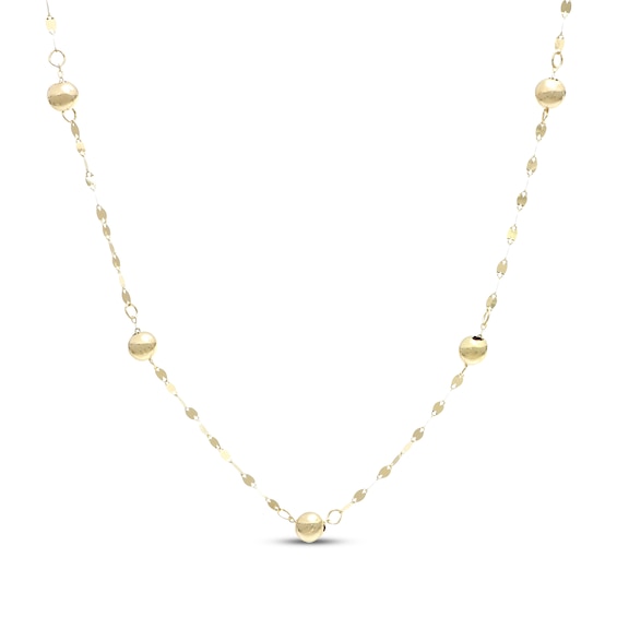 Bead Station Mirror Chain Necklace Hollow 10K Yellow Gold 18"