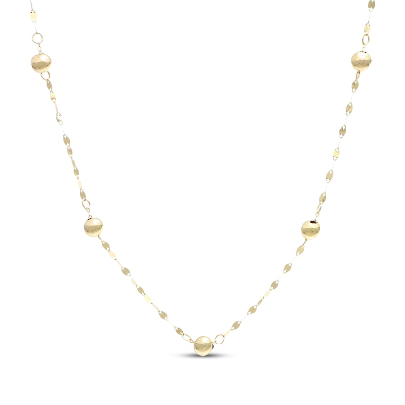 Main Image 1 of Bead Station Mirror Chain Necklace Hollow 10K Yellow Gold 18"