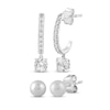 Thumbnail Image 1 of White Lab-Created Sapphire J-Hoop Dangle Earrings & Cultured Pearl Stud Earrings Gift Set Sterling Silver