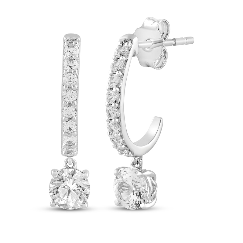 Main Image 2 of White Lab-Created Sapphire J-Hoop Dangle Earrings & Cultured Pearl Stud Earrings Gift Set Sterling Silver