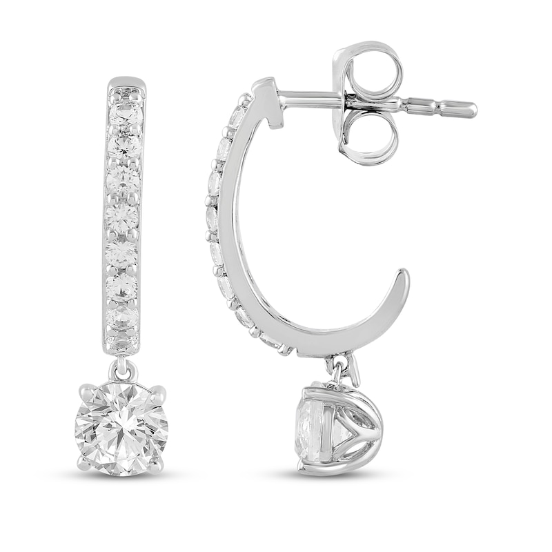 Main Image 4 of White Lab-Created Sapphire J-Hoop Dangle Earrings & Cultured Pearl Stud Earrings Gift Set Sterling Silver