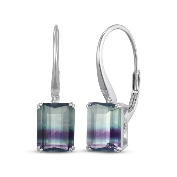 Emerald-Cut Fluorite Solitaire Drop Earrings Sterling Silver