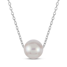 Cultured Pearl Solitaire Necklace Sterling Silver 18"