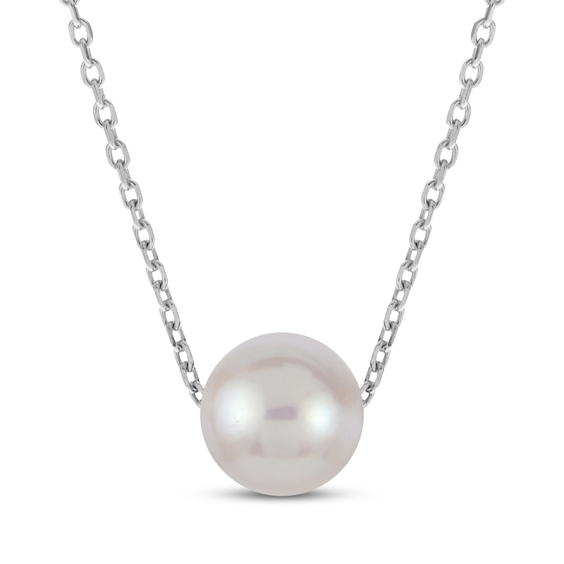 Main Image 1 of Cultured Pearl Solitaire Necklace Sterling Silver 18"