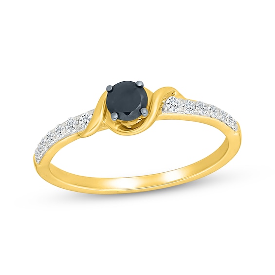 Black & White Diamond Promise Ring 1/3 ct tw 10K Yellow Gold