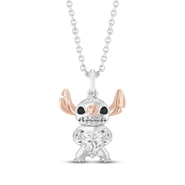 Disney Treasures Lilo & Stitch Heart-Shaped Lab-Grown Diamond Necklace 1/3 ct tw Sterling Silver & 18K Rose Gold Vermeil 19"