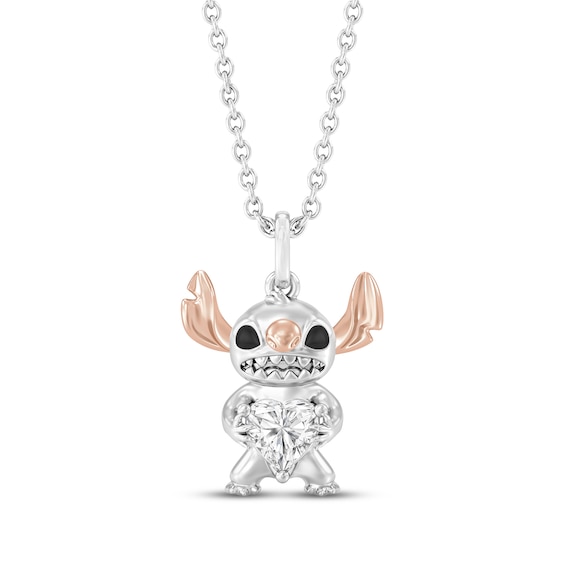 Disney Treasures Lilo & Stitch Heart-Shaped Lab-Grown Diamond Necklace 1/3 ct tw Sterling Silver & 18K Rose Gold Vermeil 19"