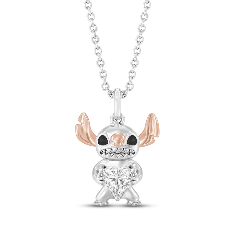 Main Image 1 of Disney Treasures Lilo & Stitch Heart-Shaped Lab-Grown Diamond Necklace 1/3 ct tw Sterling Silver & 18K Rose Gold Vermeil 19"