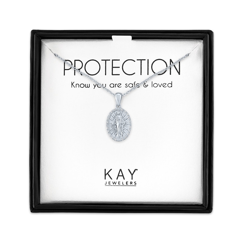 Main Image 1 of Diamond Accent Mary Necklace Sterling Silver 18"