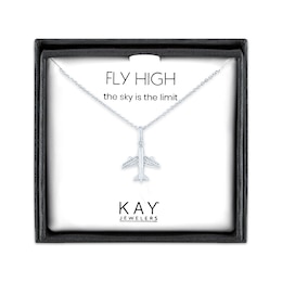 Diamond Accent Airplane Necklace Sterling Silver 18"