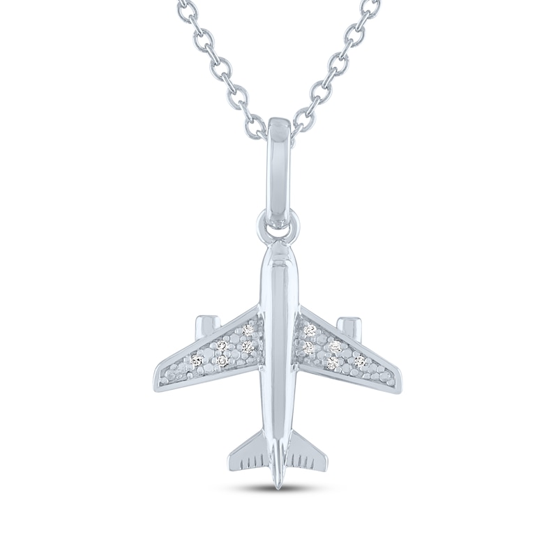 Main Image 2 of Diamond Accent Airplane Necklace Sterling Silver 18"