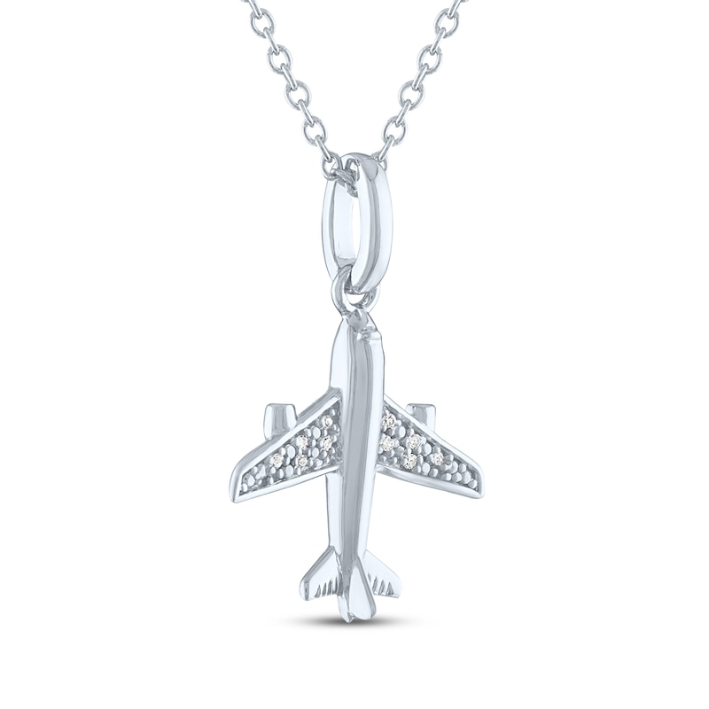 Main Image 3 of Diamond Accent Airplane Necklace Sterling Silver 18"