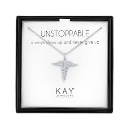 Diamond Accent Caduceus Necklace Sterling Silver 18"