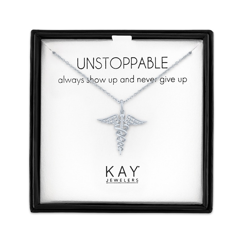 Main Image 1 of Diamond Accent Caduceus Necklace Sterling Silver 18"