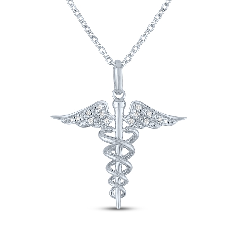 Main Image 2 of Diamond Accent Caduceus Necklace Sterling Silver 18"