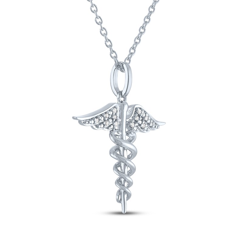 Main Image 3 of Diamond Accent Caduceus Necklace Sterling Silver 18"