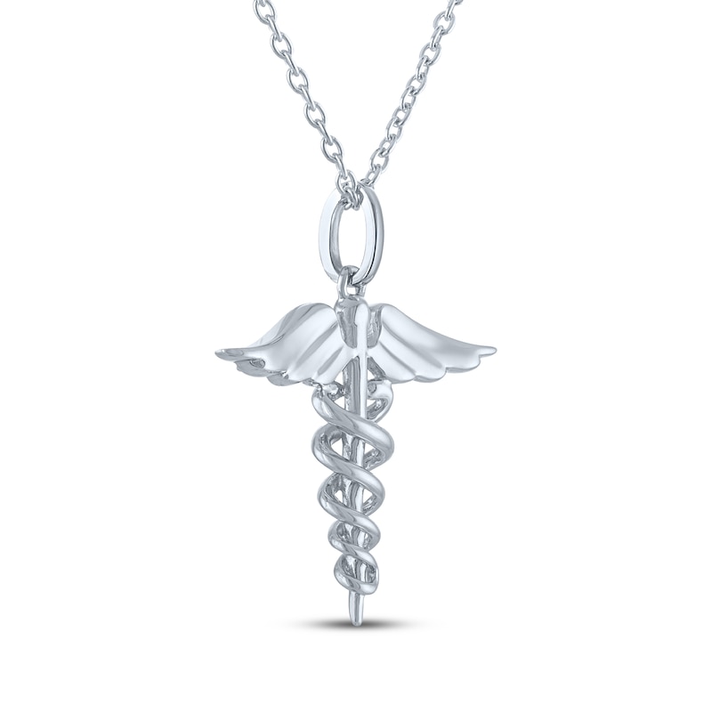 Main Image 4 of Diamond Accent Caduceus Necklace Sterling Silver 18"