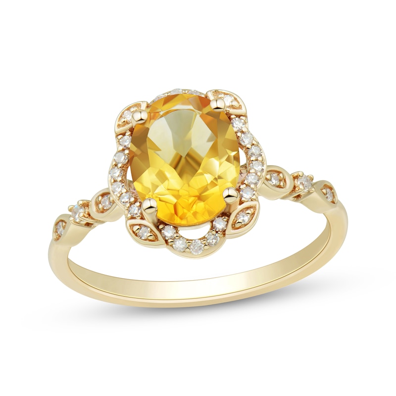 Main Image 1 of Oval-Cut Citrine & Diamond Scalloped Frame Ring 1/8 ct tw 10K Yellow Gold