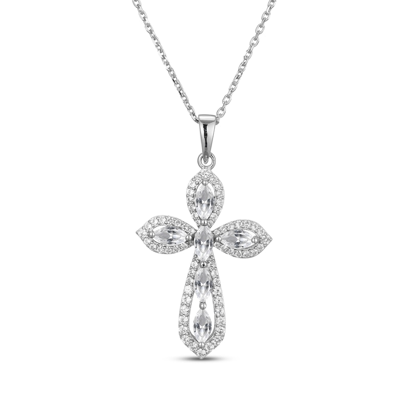 Main Image 1 of Marquise & Round-Cut White Lab-Created Sapphire Cross Necklace Sterling Silver 18"