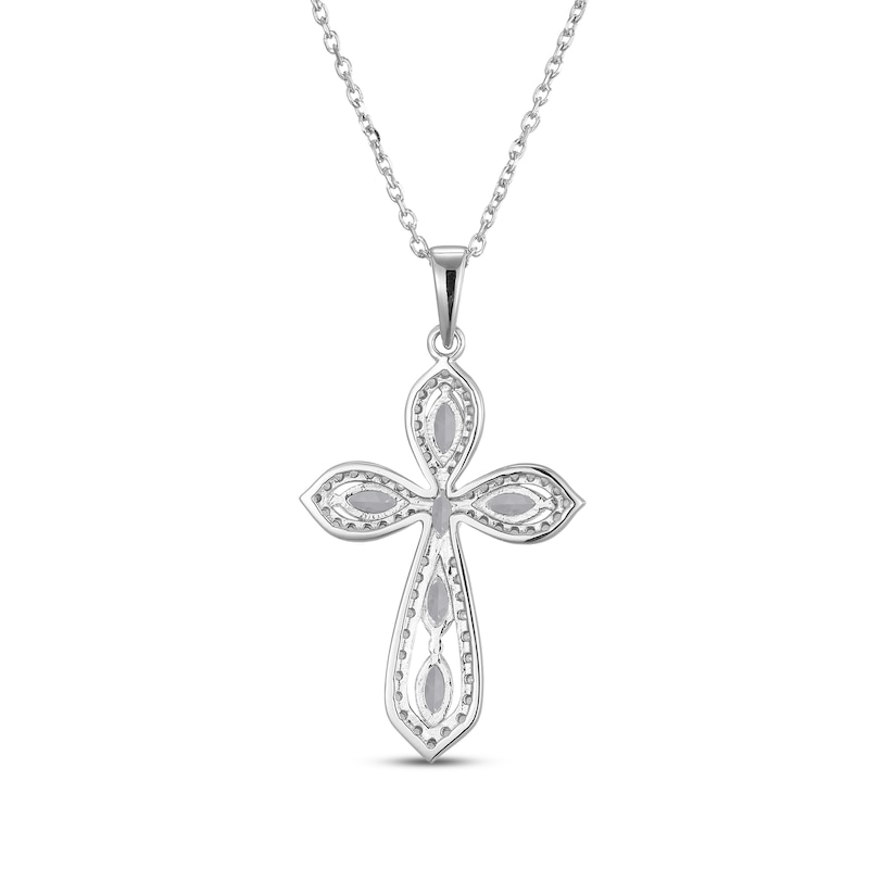 Main Image 3 of Marquise & Round-Cut White Lab-Created Sapphire Cross Necklace Sterling Silver 18"