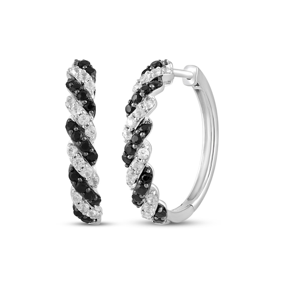 Black Onyx & White Lab-Created Sapphire Twist Hoop Earrings Sterling Silver