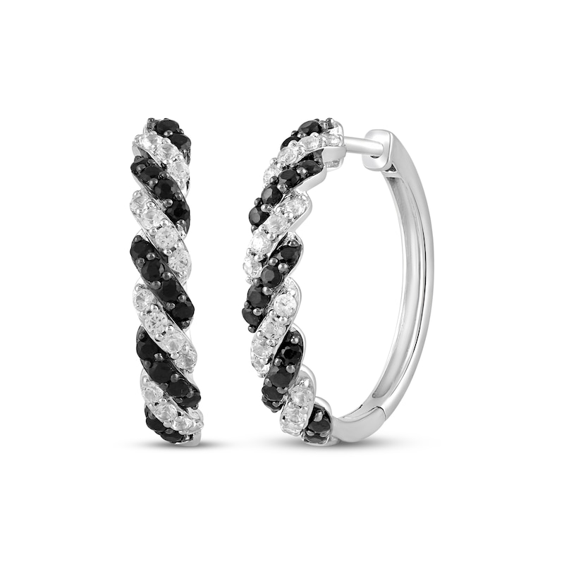 Main Image 1 of Black Onyx & White Lab-Created Sapphire Twist Hoop Earrings Sterling Silver