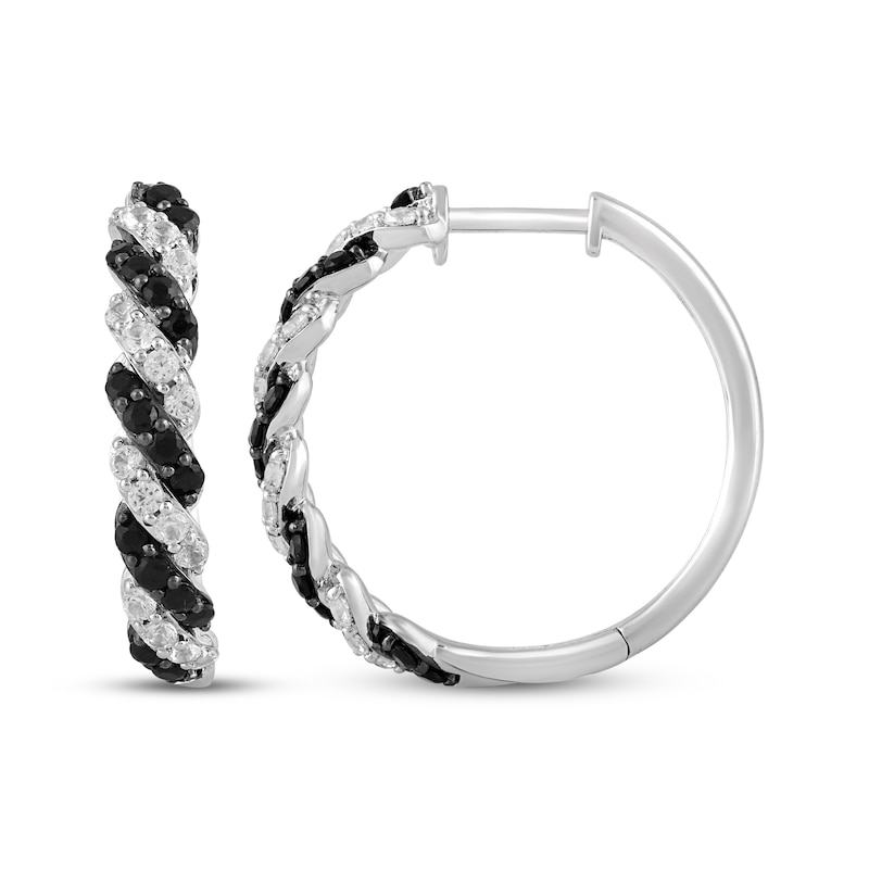 Main Image 3 of Black Onyx & White Lab-Created Sapphire Twist Hoop Earrings Sterling Silver