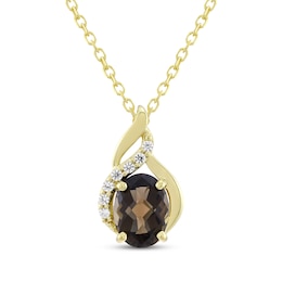 Oval-Cut Smoky Quartz & White Lab-Created Sapphire Swirl Necklace 24K Yellow Gold Vermeil Sterling Silver 18"