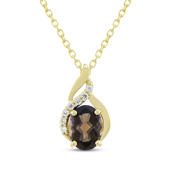 Oval-Cut Smoky Quartz & White Lab-Created Sapphire Swirl Necklace 24K Yellow Gold Vermeil Sterling Silver 18"