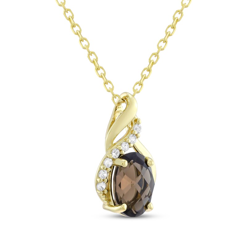 Main Image 2 of Oval-Cut Smoky Quartz & White Lab-Created Sapphire Swirl Necklace 24K Yellow Gold Vermeil Sterling Silver 18"