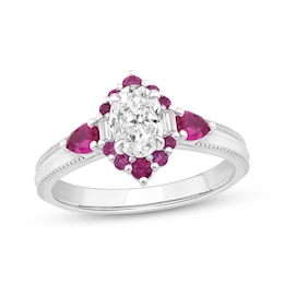 Adore Lab-Grown Diamonds Oval-Cut Engagement Ring with Lab-Created Rubies 1/2 ct tw 14K White Gold