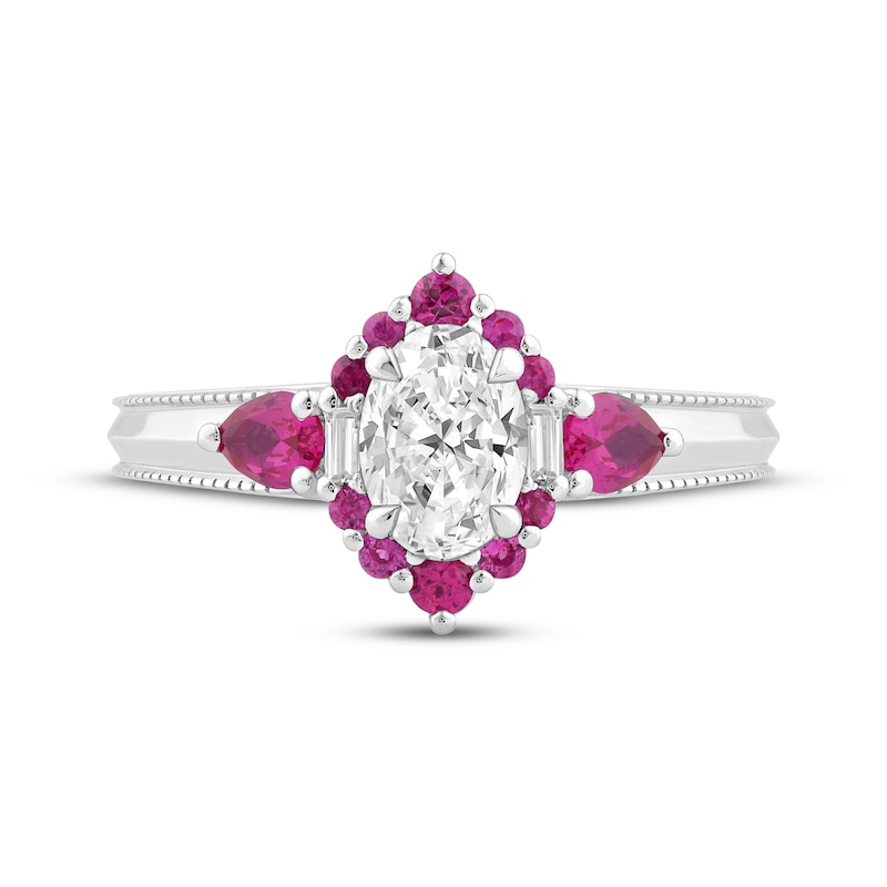 Main Image 3 of Adore Lab-Grown Diamonds Oval-Cut Engagement Ring with Lab-Created Rubies 1/2 ct tw 14K White Gold